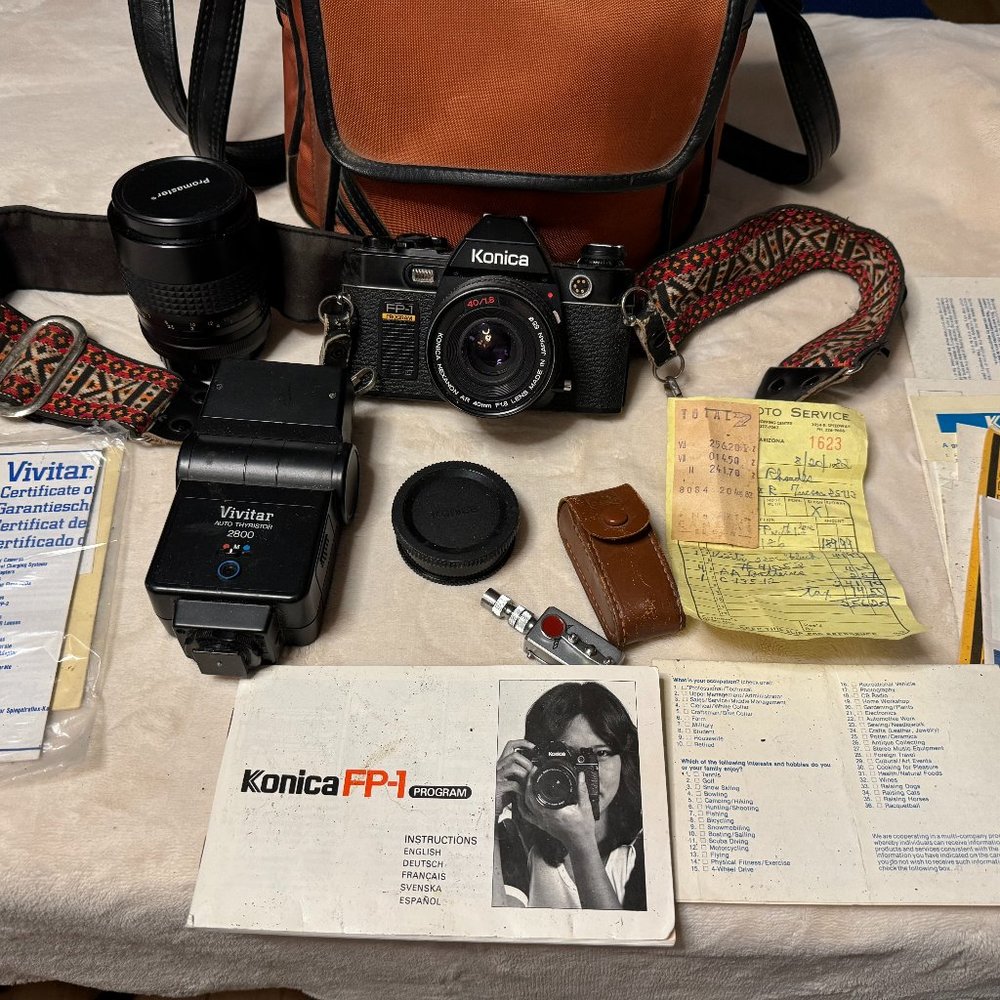 Vintage Konica fp-1 Camera Bundle 1 owner